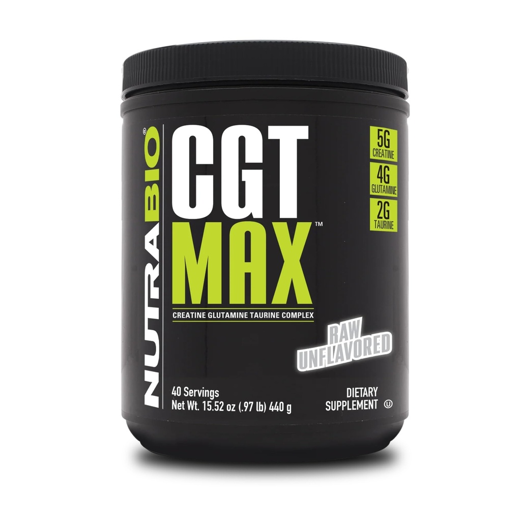 NutraBio CGT-MAX Powder- Creatine, Glutamine dan Taurine untuk mendukung Muscle Recovery dan Power - 40 Pelayan - Tanpa Rasa