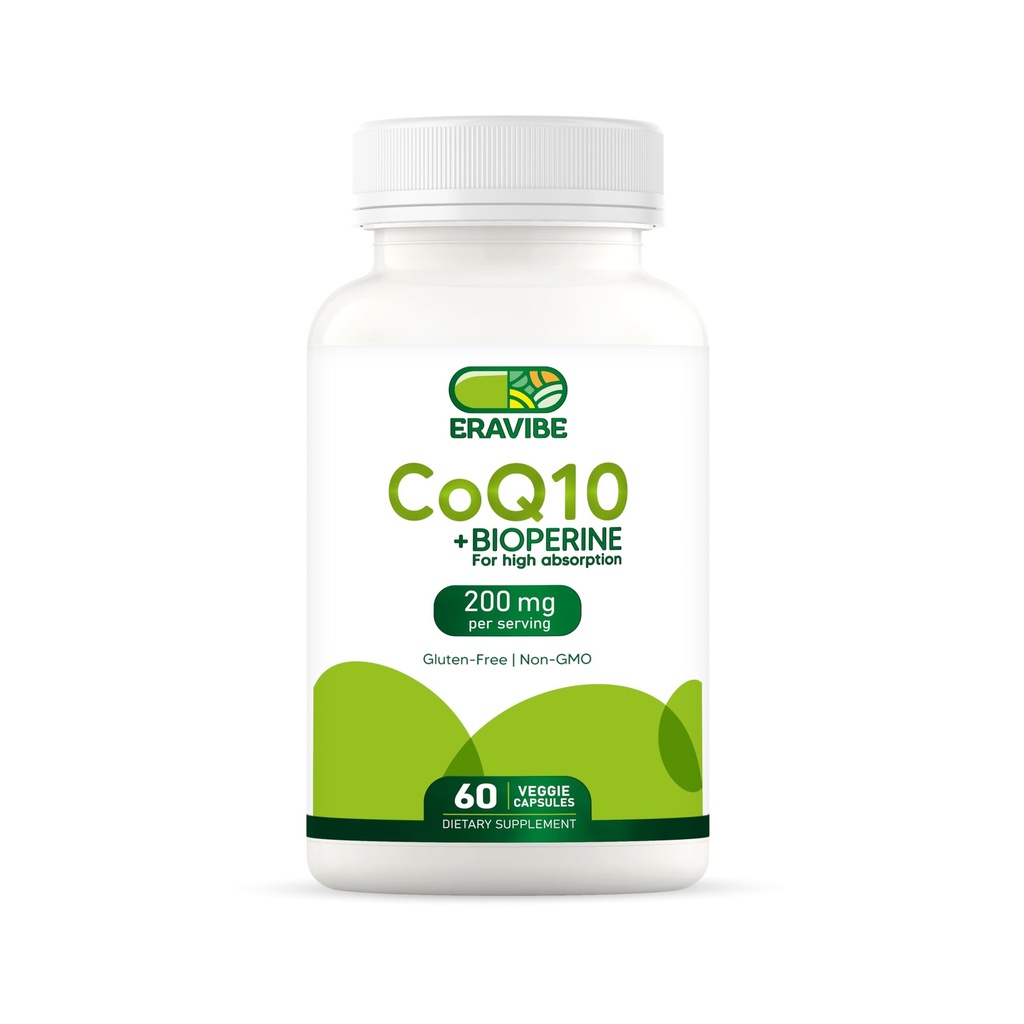Dukungan Energi KoQ10 Murni dengan Bioperin, 200 mg per Serving, 60 Vevgie Kapsul, Gluten- Bebas, Non- GMO