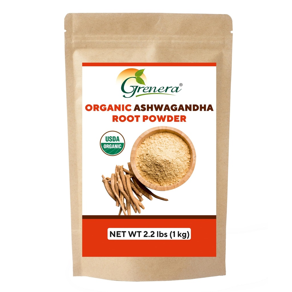 Grenera Organic Ashwagandha Powder 2.2 lbs (35.2 Ounce) - Organik, Vegan, Kosher Certified