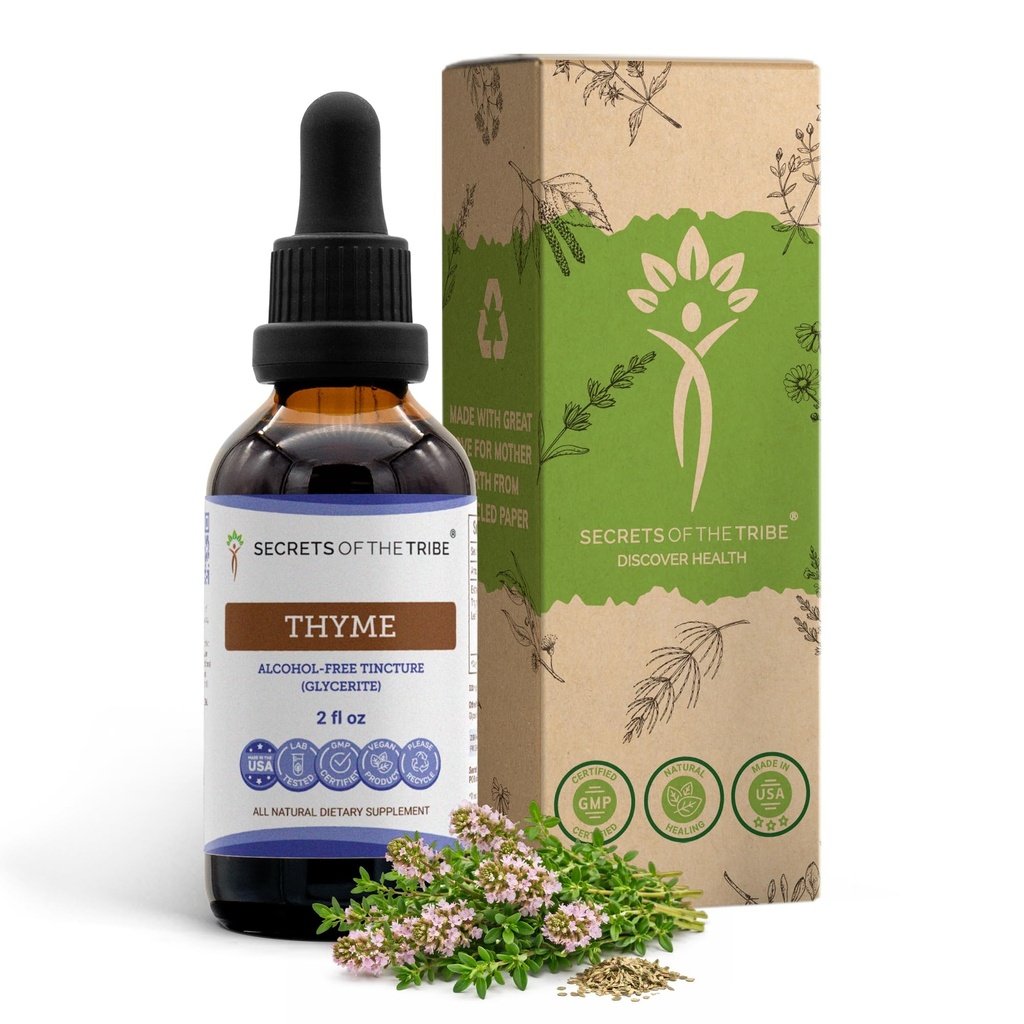 Rahasia Suku Thyme Alcohol-Free Liquid Extract, Thyme (Thymus Vulgaris) Dried Leaf Tincture Suplemen (2 FL OZ)