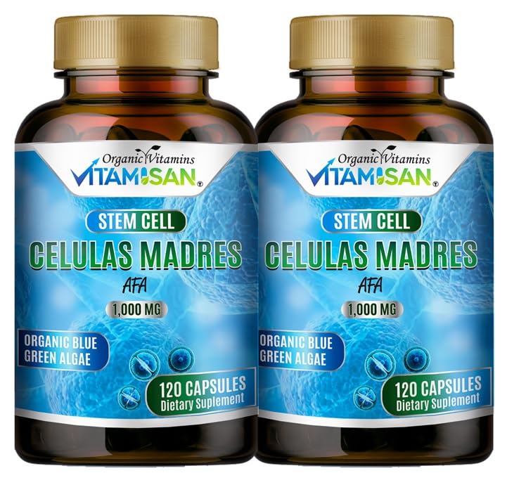 2 Celulas Madres AFA Stem Sel Alam 120 capsules 1000 mg Blue Green Algae Non GMO Gluten Free Aphananizomenon Flose Biocelula Madre Suplemen