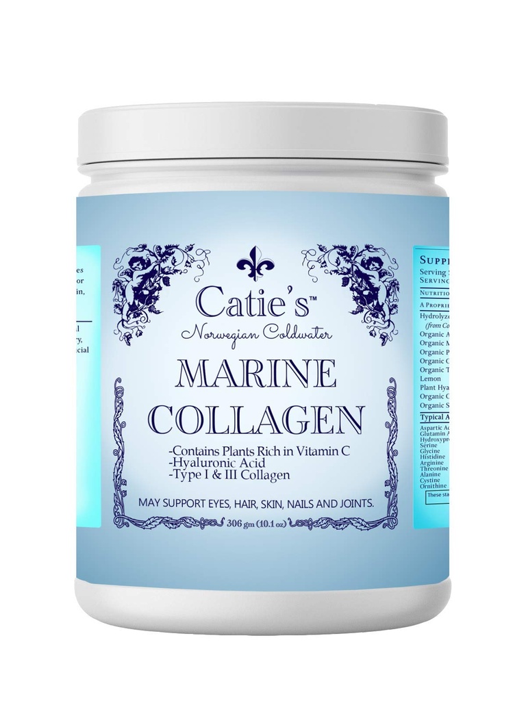 Catie 's Marine Collan - Premium Wild Caught Collagen (Tipe 1 & 3) dari Cold Water Nordic Cod w / Plant Based Vitamin C, Hyaluronic Acid + Herbs! Non GMO. 30 Hari Supply.