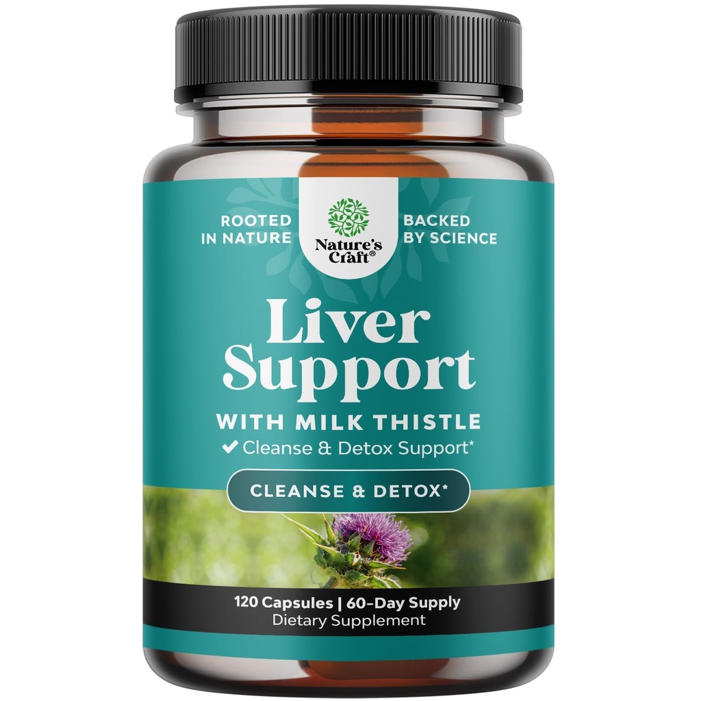 Natures Craft Liver Cleanse Detox & Repair 120 Capsules - Herbal Liver Dukung Suite Thistle Sutra Marin Milk Thistle Suplemen dengan Dandellion Root, Choline, Beetroot & Artichoke Extract