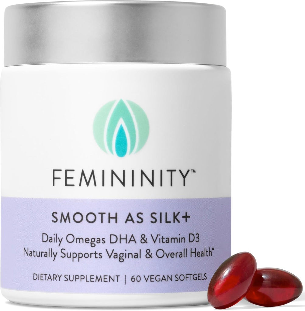 Feminity Smooth sebagai Silk + 30- Day Starter Kit untuk Vaginal Dryness (60 Softgels & Refilable Glass Jar) - Blow of Sea Buckthorn Oil, Vitamin D3 dan Plant-Based Omega- 3 DHA
