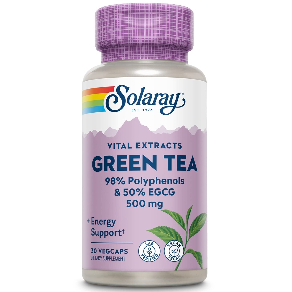 SOLARAY Dijamin Potency Green Tea Leaf Ekstrak Kekuatan Ganda, Veg Cap (Btles-Plastic) 500mg 124; 30ct