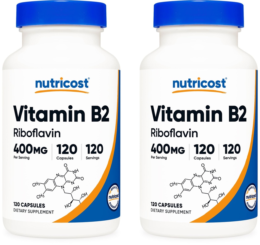 Nutricost Vitamin B2 (Riboflavin) 400mg, 120 Capsules (2 Botol)