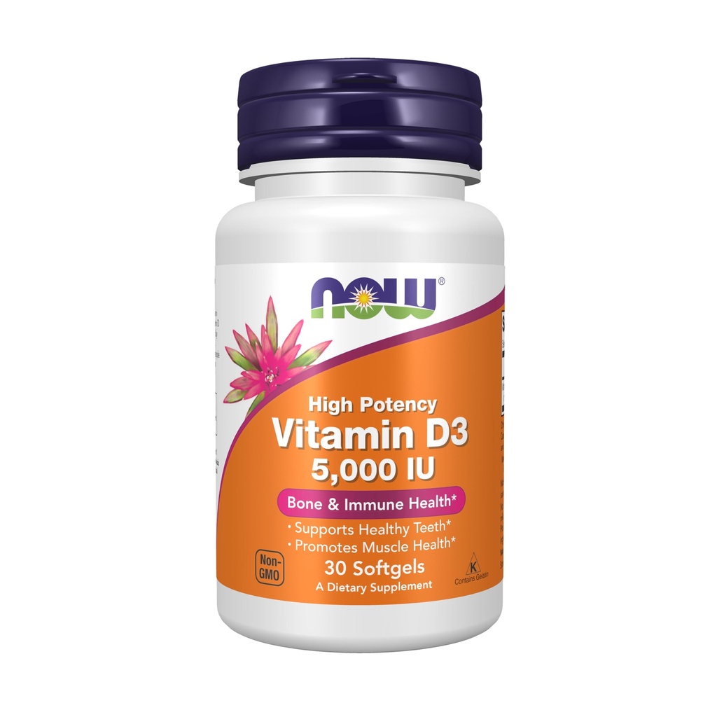 Suplemen SEKARANG, Vitamin D3 5.000 IU, Potensi Tinggi, Dukungan Structural *, 30 Softgels