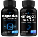 NutraChamps Magnesium Zinc & Vitamin D3 Capsules dan Omega 3 Fish Oil Capsules 2 Pack Bundle