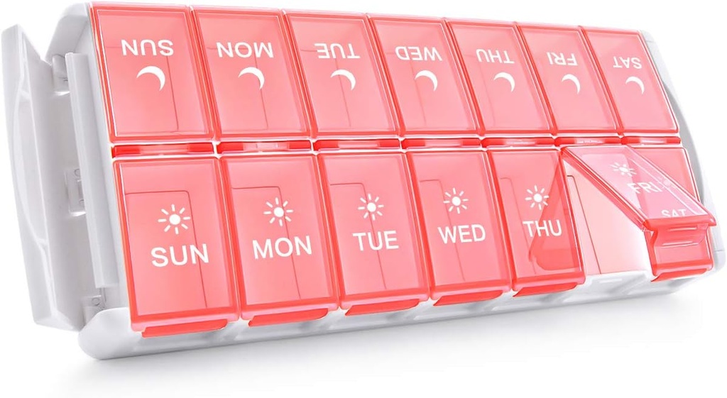 TookMag Medicly Pill Organizer 2 Times sehari, Easy Fill AM PM Pill Box, Large Capacity Quick- Refill 7 Day Pill Cases for Pills / Vitamin / Fish Oil / Suplemen (Paten Register)