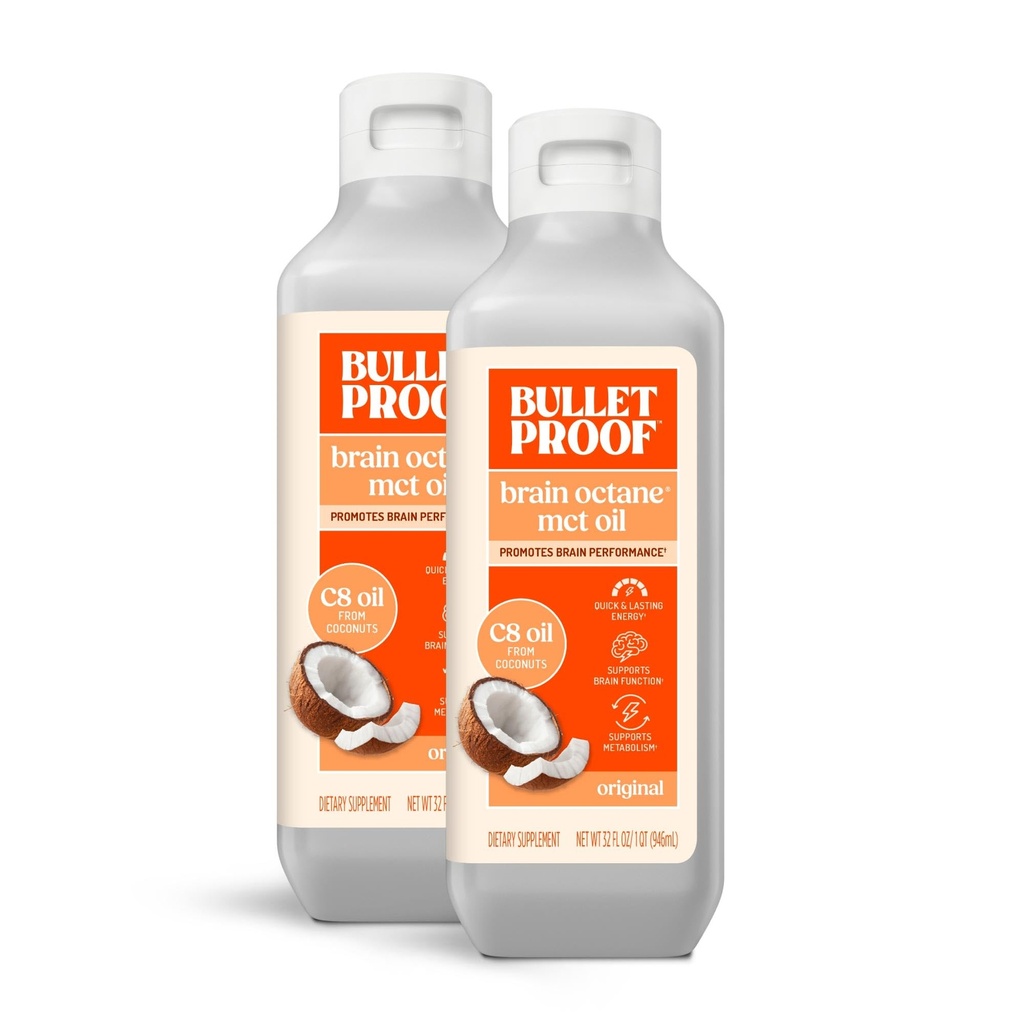 Otak Bulletproof Octane C8 MCT Oil, 32 Ounces (Paket 2), Suplemen Keto untuk Dukungan Energi dan Metabolisme Terlarang, Paket May Vary