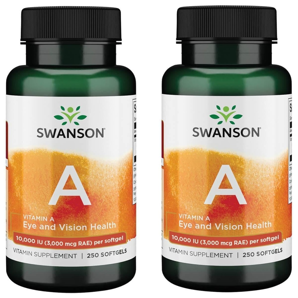 Swanson Vitamin A 10.000 IU (3.000 mcg RAE) Natural Nfeadment for Bone, Skin Health, Vision Dukung & Imune System Fungsi - Tinggi Absorpsi Vitamin 250 Softgels (2 Pack)