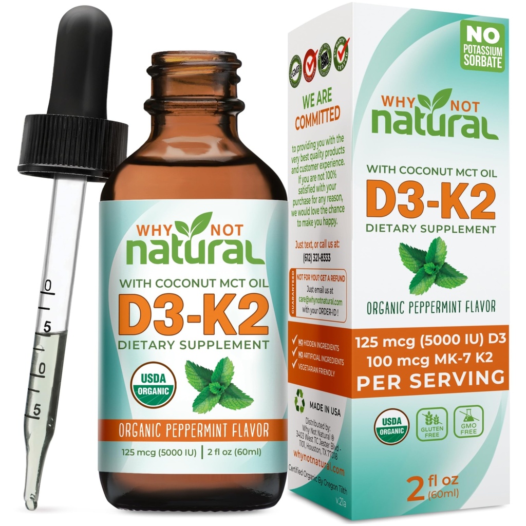 Mengapa Vitamin D3 K2 (MK-7) Cair Drops, 5000 IU subblingual D3 dengan Coconut MCT Oil, untuk kuat Tulang dan Gigi, Jantung dan Dukungan Imune
