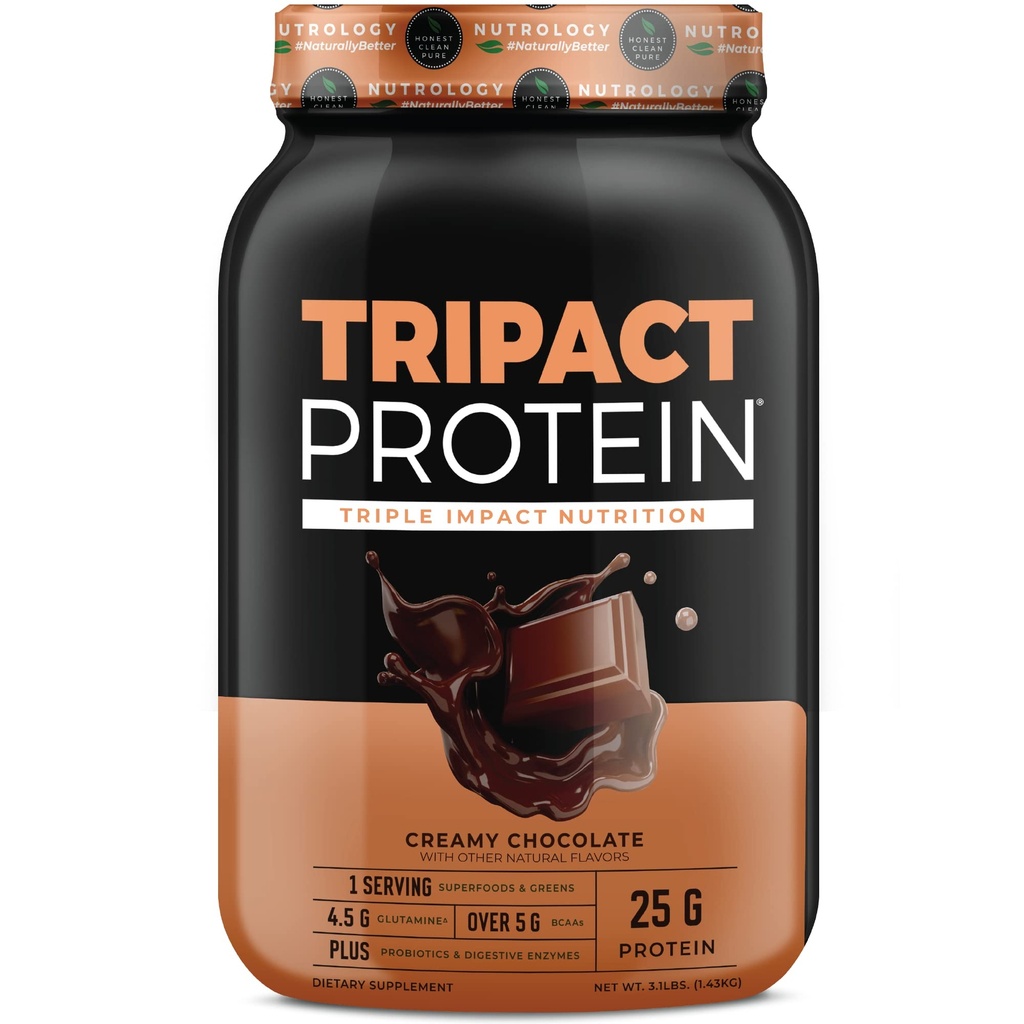 Nutrologi TRIACT Protein Powder - 7-in- 1 Pengganti Meal Shake dengan Grass Fed Whey Powin Powder, Pea, Rice, Greens for Muscle Recovery & Imunity, Creamy Chocolate Flavor, 40 Servings