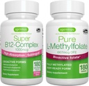 Super B12-Complex 1000mcg + Pure Folate 400mcg Vegan Bundle, Absorgetic Tinggi Sublinual Vitamin B12 dengan Methylcobalamin, Adenosylcobalamin & Hydrococobalamin + Optimined L- Methylfolat, oleh Igennus
