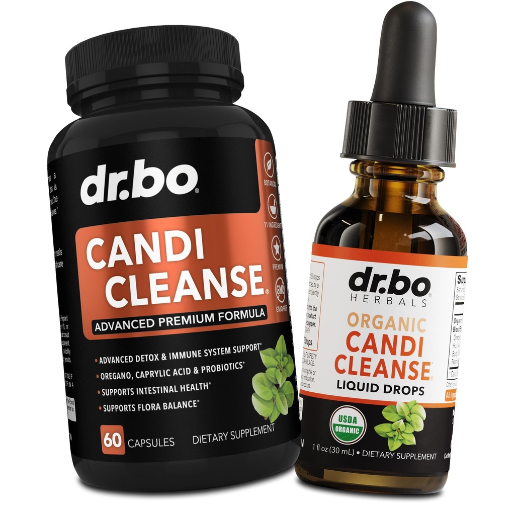 Candi Cleanse Supplemen Pil & Drops - Organik Oregano Oil Drops Liquid & Black Walnut Wormwood - Extra Power Oral Gut Cleanser Detox Suplemen Kesehatan Caprylic Acsules