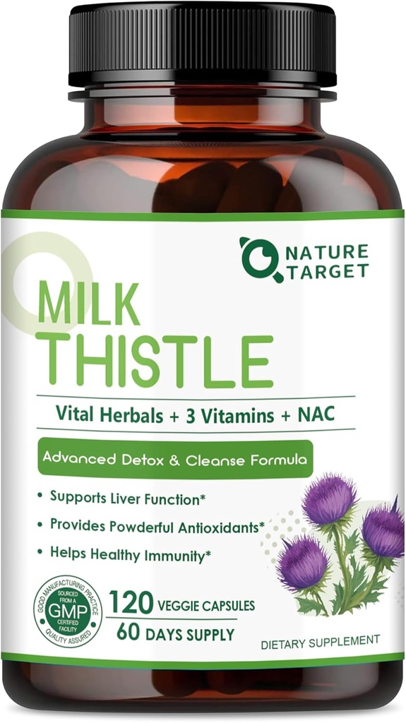 Suplemen Tehnik Susu Target untuk Liver Cleanse Detox & Repair, Dukungan Support dengan 350mg dari 30: 1 Milk Thistle Extract Equalent sampai 10500mg, 120 Veggie Capsules (60 Days Supply)