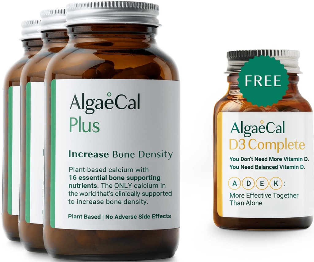ALGAECAL Plus Bundle - Free 4 in - 1 Vitamin D3 Lengkap & Red Algae Calcium dengan 16 Bone- Pendukung Nuklir, secara klinis Didukung untuk Meningkatkan Density Bone & Boost Immune System