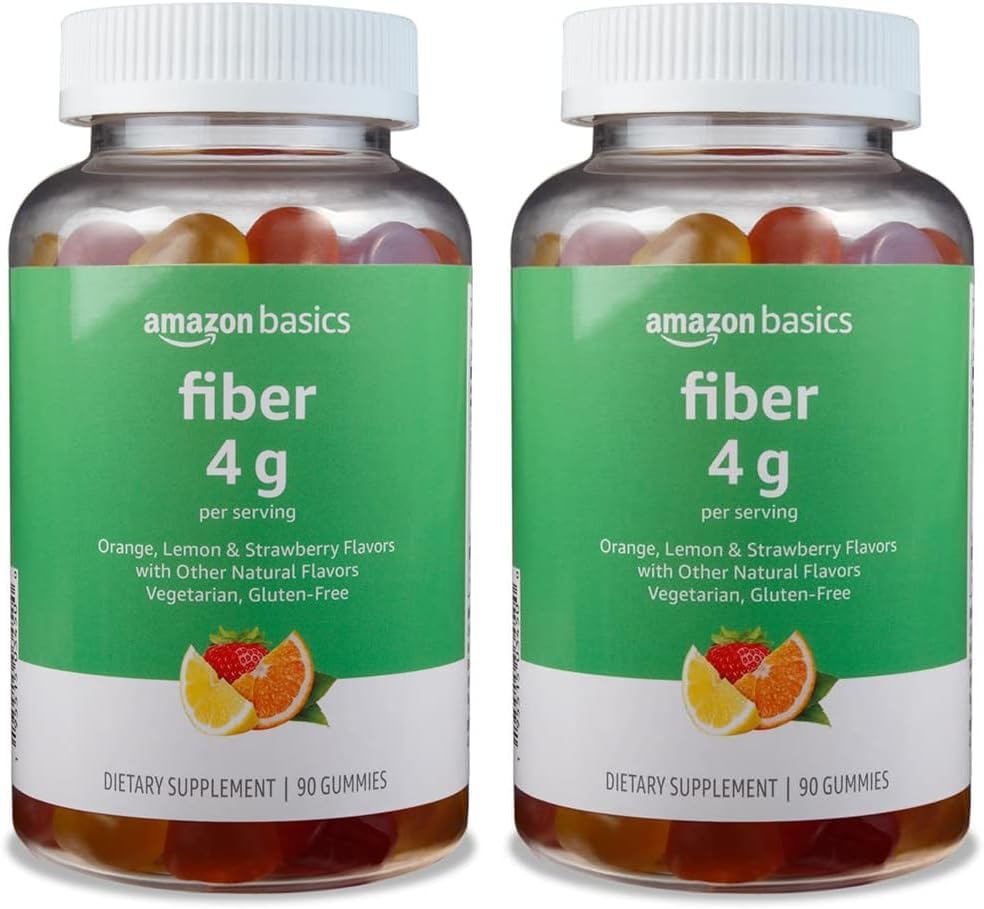 Basics (sebelumnya Solimo Fiber 4g Gummy - Digetical Health, Supports Regularity, Orange, Lemon & Strawberry, 90 Gummies (2 per Serving) (Pack of 2)