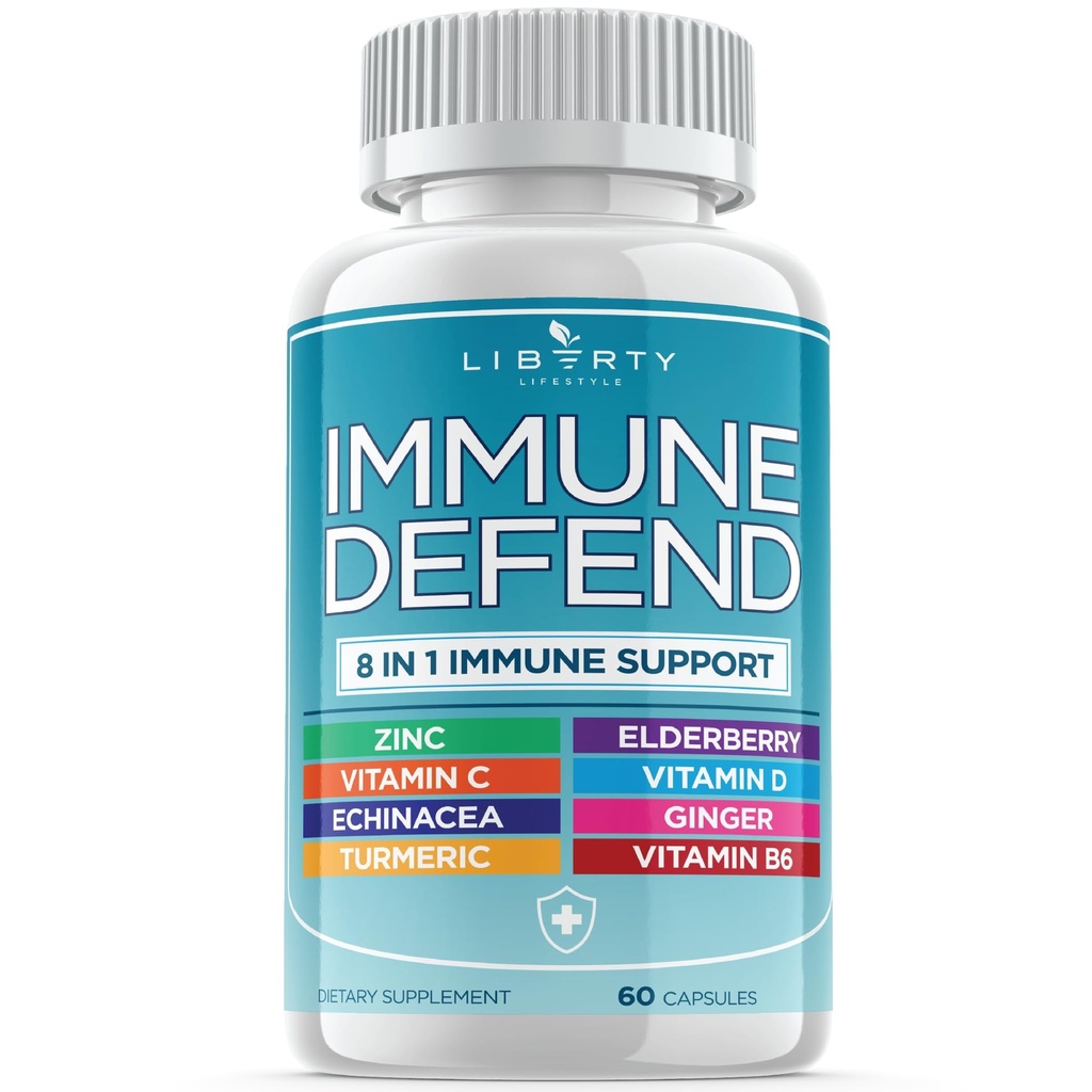 8 dari 1 Dukungan Pertahanan Imune, Imunity Kapsules Suplemen dengan Echinacea Zinc 50mg, Vitamin C, D3 5000 IU, Turmeric Curcumin & Ginger, Echinacea - untuk Anak Dewasa (1 Pack)