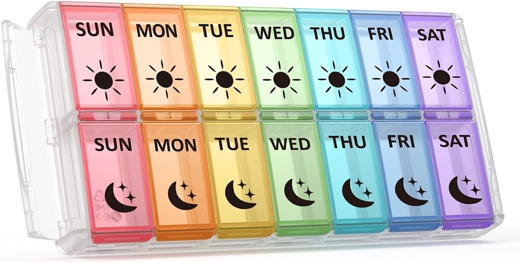 Weekly Pill Organizer 2 Times a Day Extra 7 Day Fill Quick Fill Portable AM PM Pill Box for Suplemen, Niline, and Medicine - (Paten Registered)
