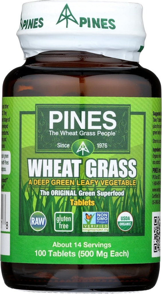 Pines Organik Wheat Grass 500 Mg Tablet, 100 Count