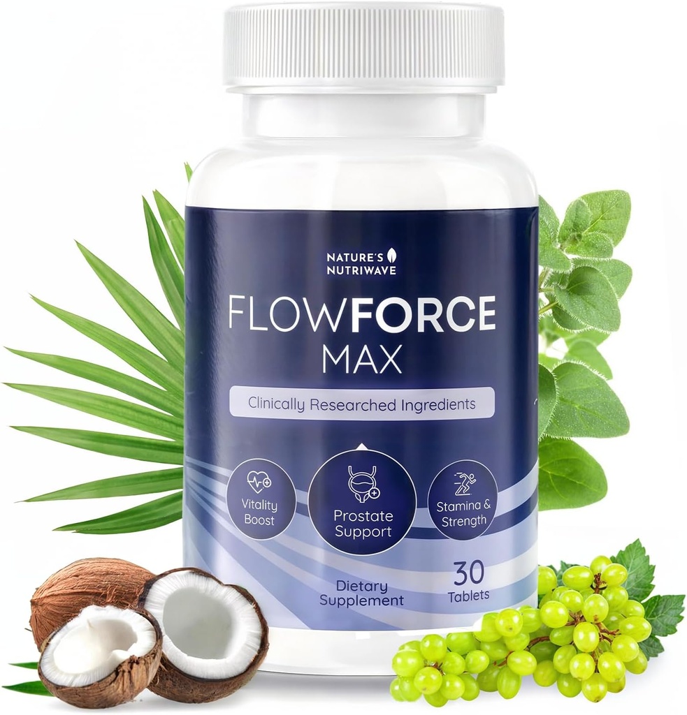 FlowForceMax Herbal Supplemen - Tanaman Alam - Berdasarkan Formula Mula dengan Ekstrak Saw Palmetto 124; 30 Tablet Chewable, Persediaan 1 Bulan, Dibuat di AS