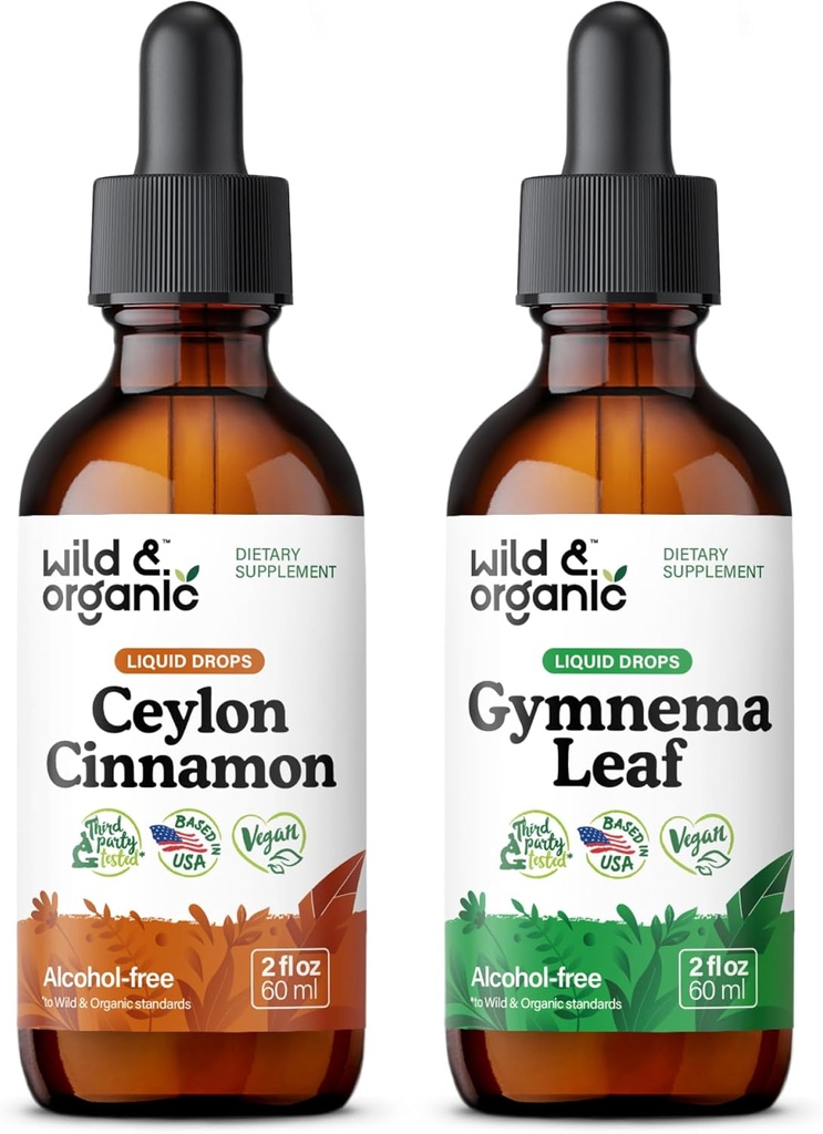 Wild & Organic Ceylon Cinnamon Ticture 2 fl oz & Gymnema Leaf Tincture 2 fl oz