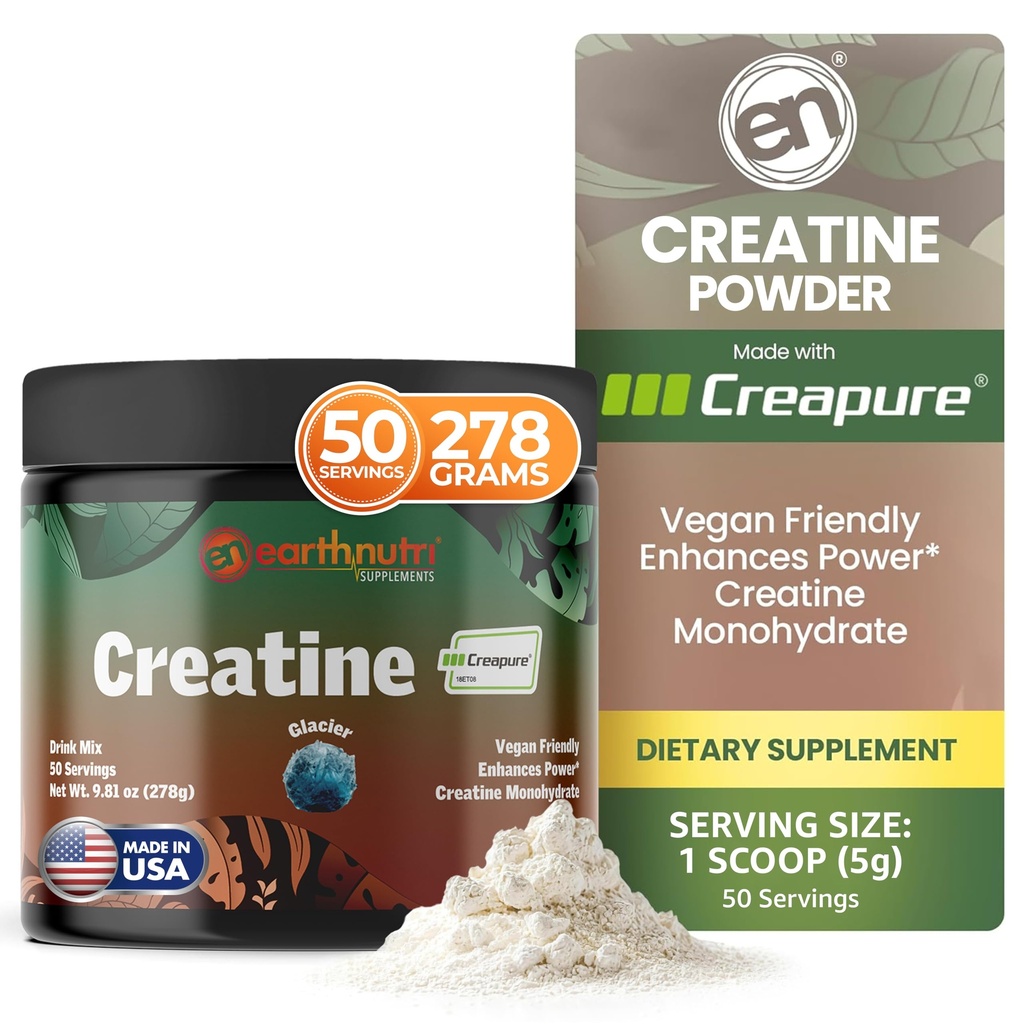 EarthNutri Creatine Monohydrate Powder - Creatine Purre Suplement for Muscle Strength, Strength & Performance - Nun-GMO, Sugar- Free, Additive- untuk Pria & Women, Flavelored 250g