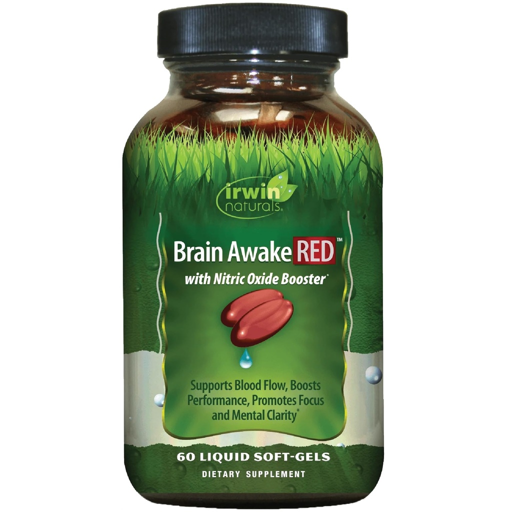 Irwin Brain Awake RED with Nitric Oxide Booster - 60 Liquid Soft- Gel - Dukung Kesehatan Otak & Optimasi Performance - 20 Total Servis