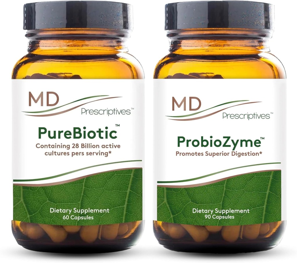 MD Prescriptions PureBiotic and ProbioZyme Bundle - Digeptical & Gut Health Suplemen - 60 Capsules / 90 Capsules