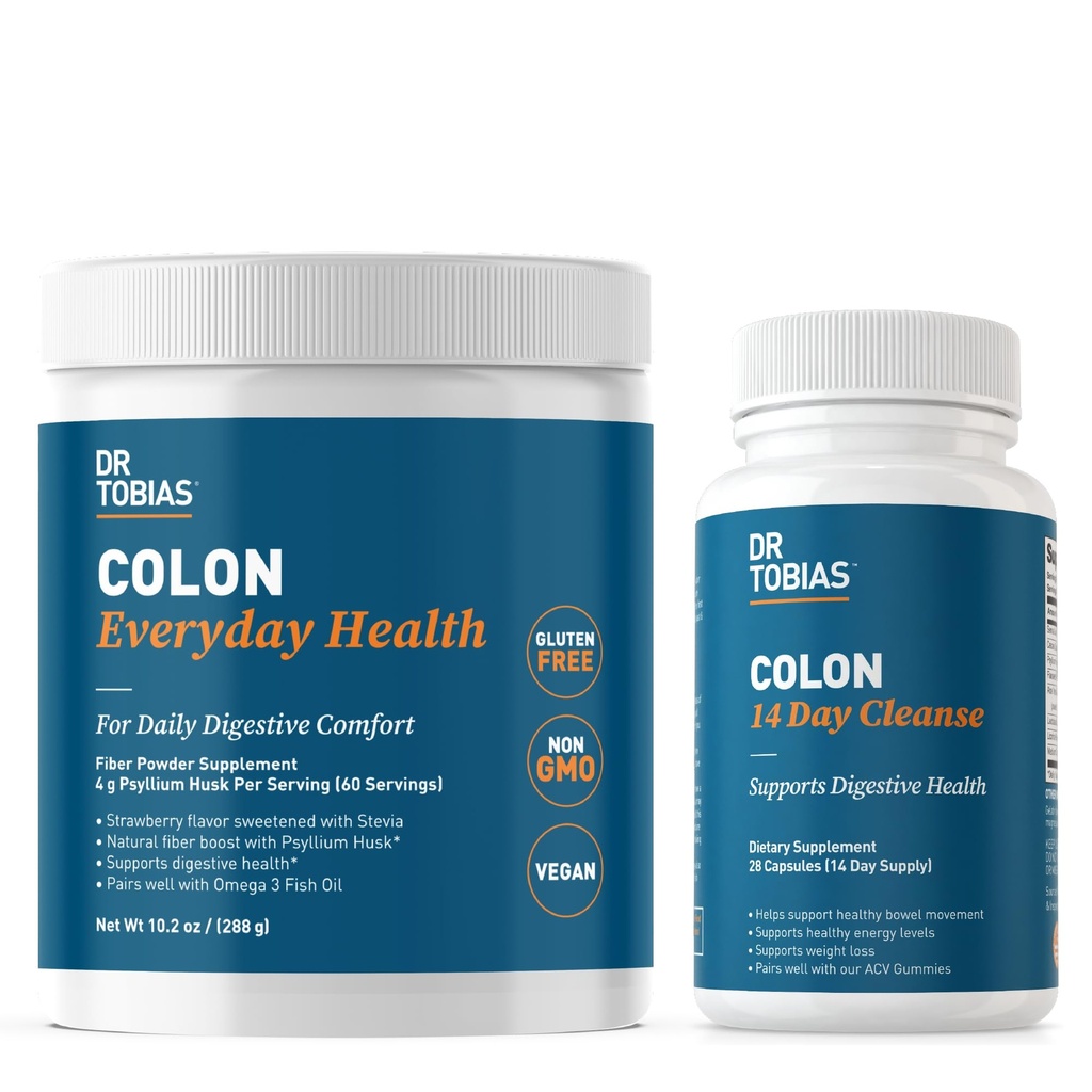 Dr. Tobias Colon 14 Day Cleanse and Colon Everyday Health, Advanced Gut Cleanse Detox & Daily Digetical Dupder with Psyllium Husk Fiber Powder, Digetical Wellness Bundle, Non-GMO