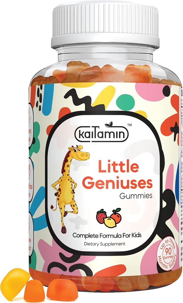 Anak-anak Multivitamin Gummies, Little Geniuses: Vitamin C, D3, Zinc, Finish, untuk kekebalan, Intelejen, Fokus, dan Pertumbuhan. Vegan, Non- GMO, Organik, Gluten- Gratis 124; 90 Gummies 3 Bulan Supply