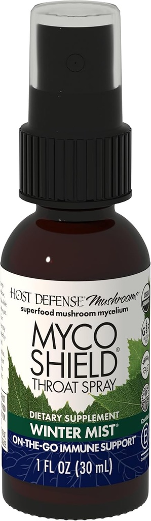 Pembelaan Host MycoShield Throat Spray - Dukungan Kesehatan Immune - Suplemen Jamur Dietary dengan Chaga, Reishi, Turkey Tail & More - TheGo Ammune Dukungan - Winter Mist, 1 fli oz (71 Pelayan) *