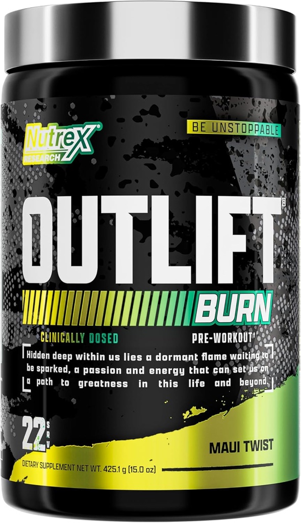 Nutrex Outlift Burn Pre-Workout Tambahan Energi, Fokus & Endurance 124; Metapolyte, L-Citruline, Beta- Alanine & Caffeine 124; Formala Thermogenic untuk Performance (22 Pelayan, Maui Twist)