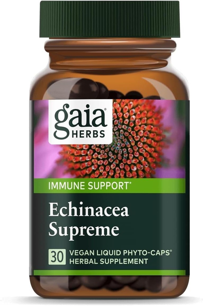 Gaia Herbs Echinacea Supreme - Imune Suplemen Dukungan - Echinacea Purpurea & Angustifolia Campuran untuk mendukung Sistem Imune - 30 Vegan Liquid Phyto- Capsules (15- Day Suppply)