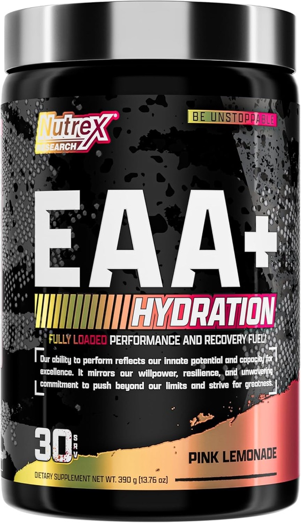 Nutrex Research EAAA Hydration 134; EAAS + BCAA Powder 124; Muscle Recovery, Power, Muscle Building, Endurance 124; 8G Esumor Amino Acids + Electrolytes 124; (Packating My Very) 30 Servings (Pink Lemonade)