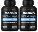 NutraChamps L- Theanine 200mg Capsules, Double- Power L- Theanine Liquid dengan Vitamin D3, Organic Coconut Oil, 120 Vegan Capsules (Paket 2)