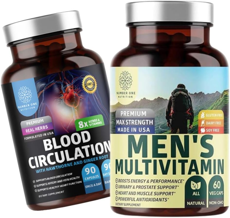 Number One Nutrition N1N Premium Daily Multivitamin [Vitamin A C E D, Magnesium, Zinc] dan Suplemen Sirkulasi Darah [8 Kuat Herbs & Vitamin], 2 Pack Bundle