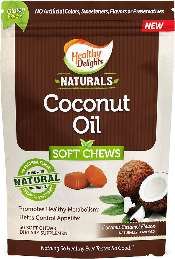 Delivered Delights Affals, Coconut Oil Soft Chews, Promotes Healthy Metabolism, Helping Control Appetite, Delicious Coconut Caramel Flavor, 30 Count