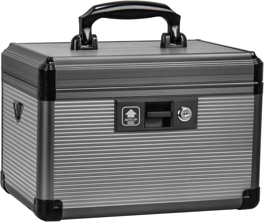 Medicine Lock Box with Key, Alluminum Alloy Box for Medication, First Aid Box with a Removable Tray to Store Medicines for Home, Black 12 * 7.68 * 7.87 Inch