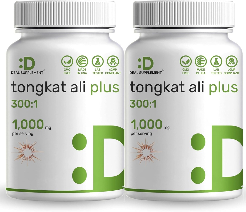 2 Pack Tongkat Ali Extract 300: 1 dengan Horny Goat Weed 1.100mg, 480 * Capsules - Indonesia Longjack Eurycoma Longifolia Root - Ekstra Kekuatan Herbal Suplemen untuk Energi