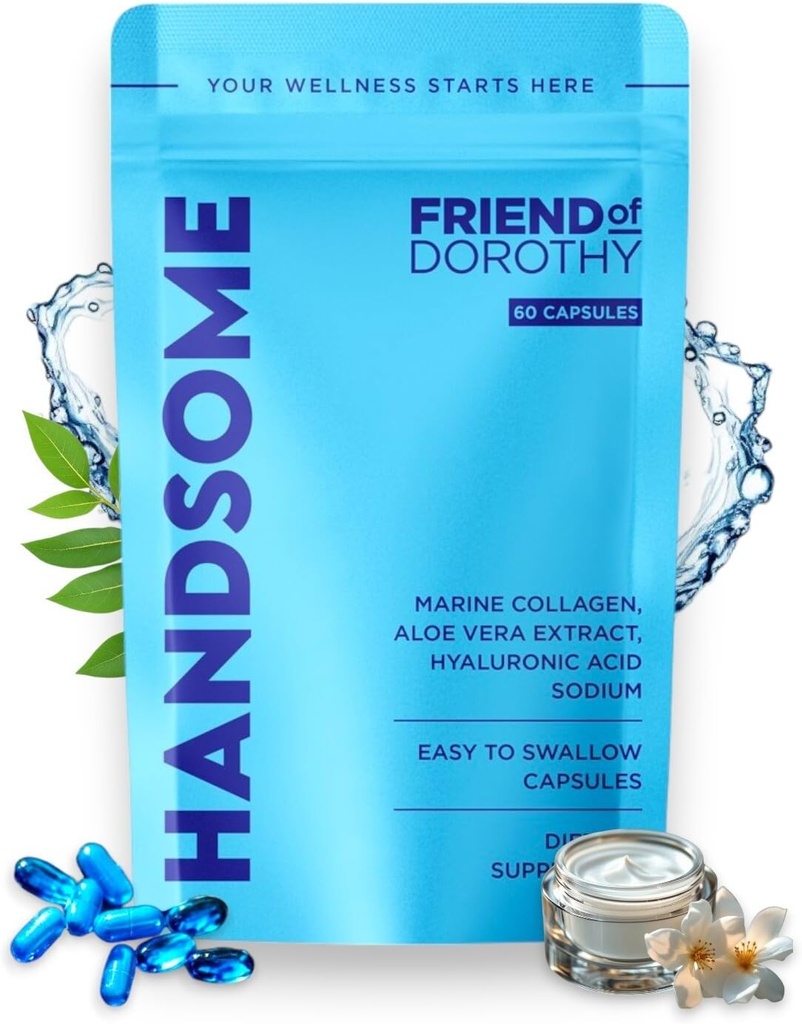 Handsome, Marine Collagen Tablet Enhanced with Aloe Vera, Hydrolyzed Collagen Sules for Men, 60 Capsules per Pouch