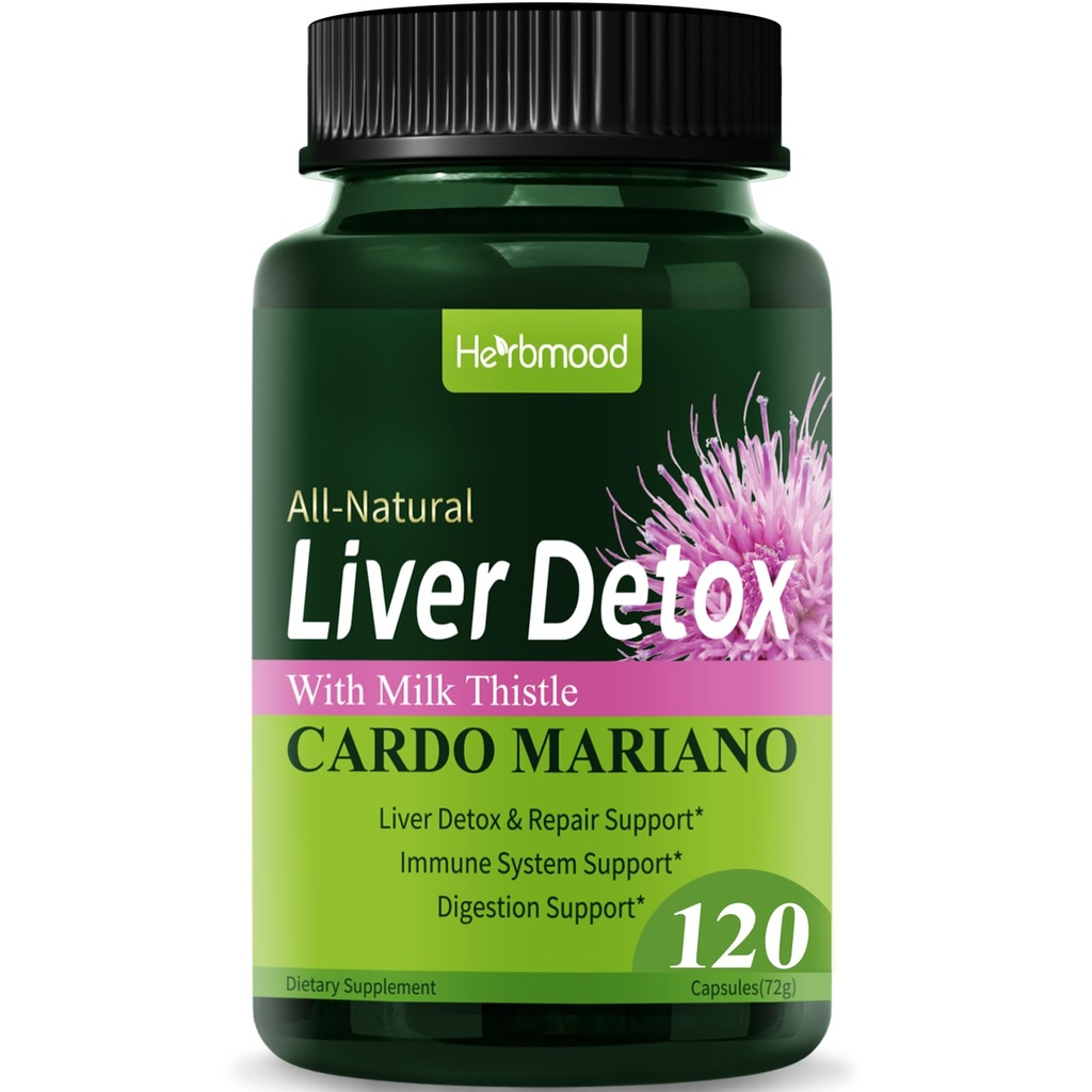 Silymarin Milk Thistle Liver Detox Capsules for Fatty Liver, Alcachof y Cardo Mariano con Silimarina yang el Higado Graso, Liver Cleanse Detox & Repair Formula w / Artichoke Extract. 120Cacah