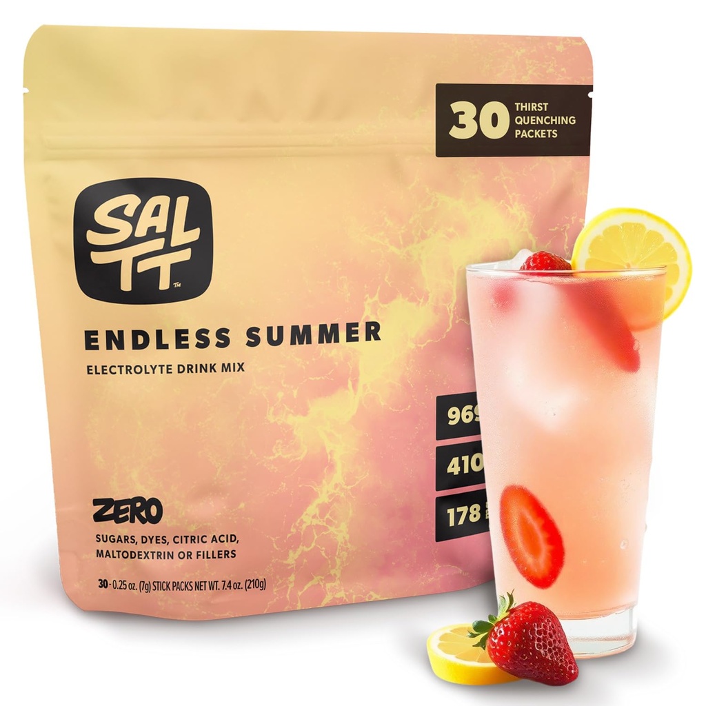 SallTT Electrolytes Powder Flavored Drink Mix - Endless Summer - 30 Hidration Packets - Magnesium, Potasium, Sodium, Trace Mineral - Zero Sugar & Gluten Free - Travel Essentials