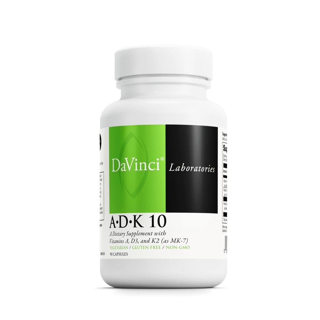 DAVINCI Labs ADK 10 - Membantu Mendukung Bone, Heart & Imune Kesehatan - Tambahan Dieter dengan Vitamin A, D3 & K2 (sebagai MK-7) - Vegetarian, Gluten Free & Soy Free - 90 Capsules