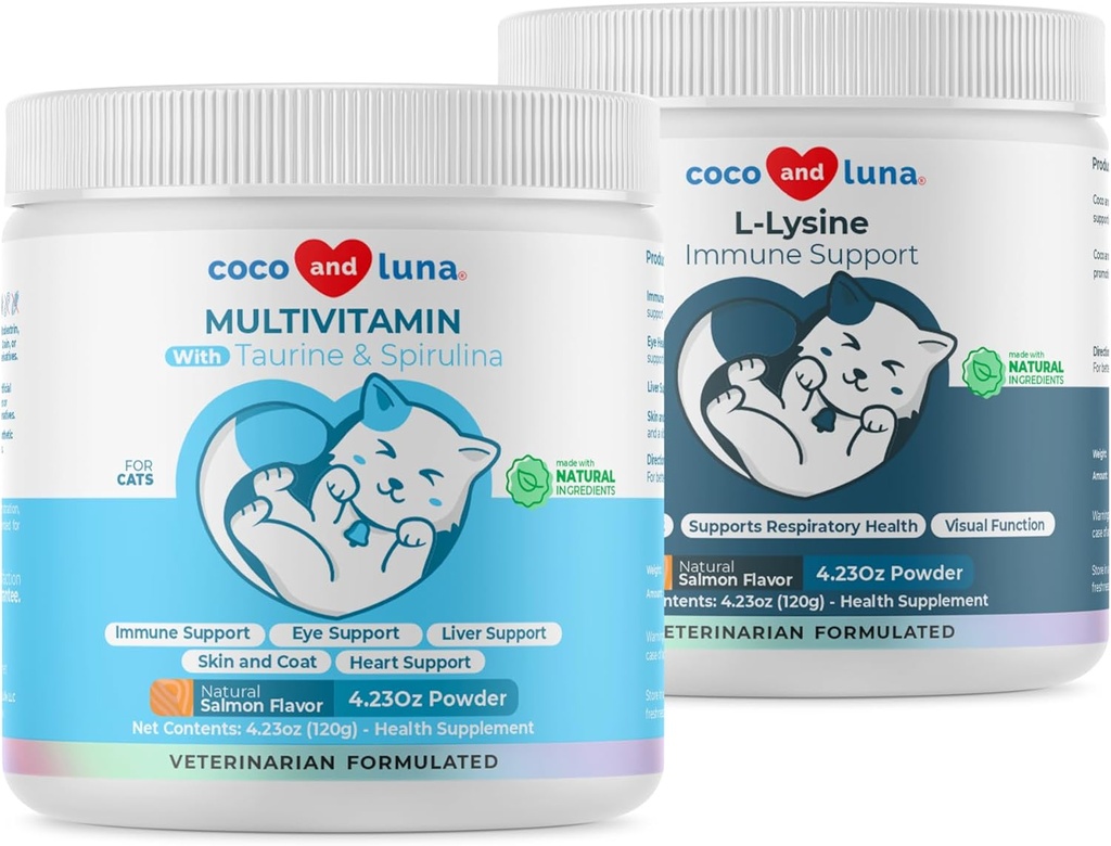 Lysine + Multivitamin untuk Kucing - Dukungan Imune, Skin dan Coat Kesehatan, Dukungan Mata - dengan EPA dan DHA, Taurine dan Spirulina