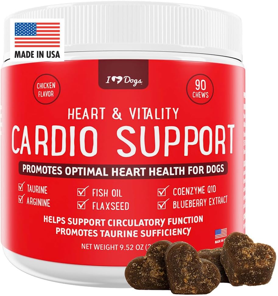 iHeartDogs Heart & Vitalitas Cardio Dukungan untuk Dogs - Dog Heart Health Suplemen dengan Anchovy Oil, Taurine, Flaxseed, Arginine, Blueberry Extract, Koenzim Q10