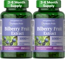 Puritan 's Pride Premium Bilberry Fruit Extract 250 mg (1000mg ekuivalen), 4: 1 Konsentrat Herbal Tradisional Suplemen, Vitamin C, 3 sampai 6 Bulan Suply, 180 Rapid Melepaskan Softgels 2-Pack