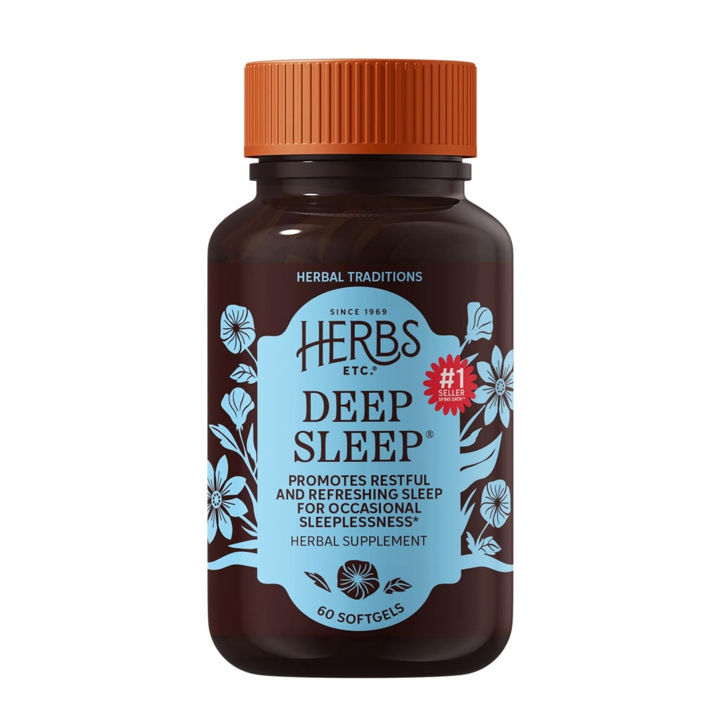 Herbs Etc. Deep Sleep Softgels - Herbal Sleep Supplement - Istirahat & Calming Dukungan dengan Passionflower, Chamomile & Lemon Balm - 60 Softgels (60 Hamba)