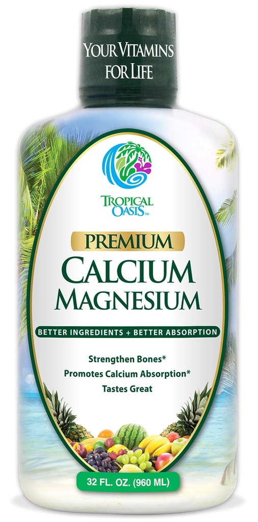 Tropical Oasis Liquid Calcium Magnesium - Natural Formula w / Dukungan untuk Bones - Liquid Vitamin w / Kalsium, Magnesium & Vitamin D - hingga 96% Kepadatan oleh Tubuh. - 32oz, 64 Serv.